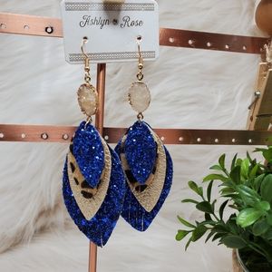 Layered blue, gold and cheetah print earrings